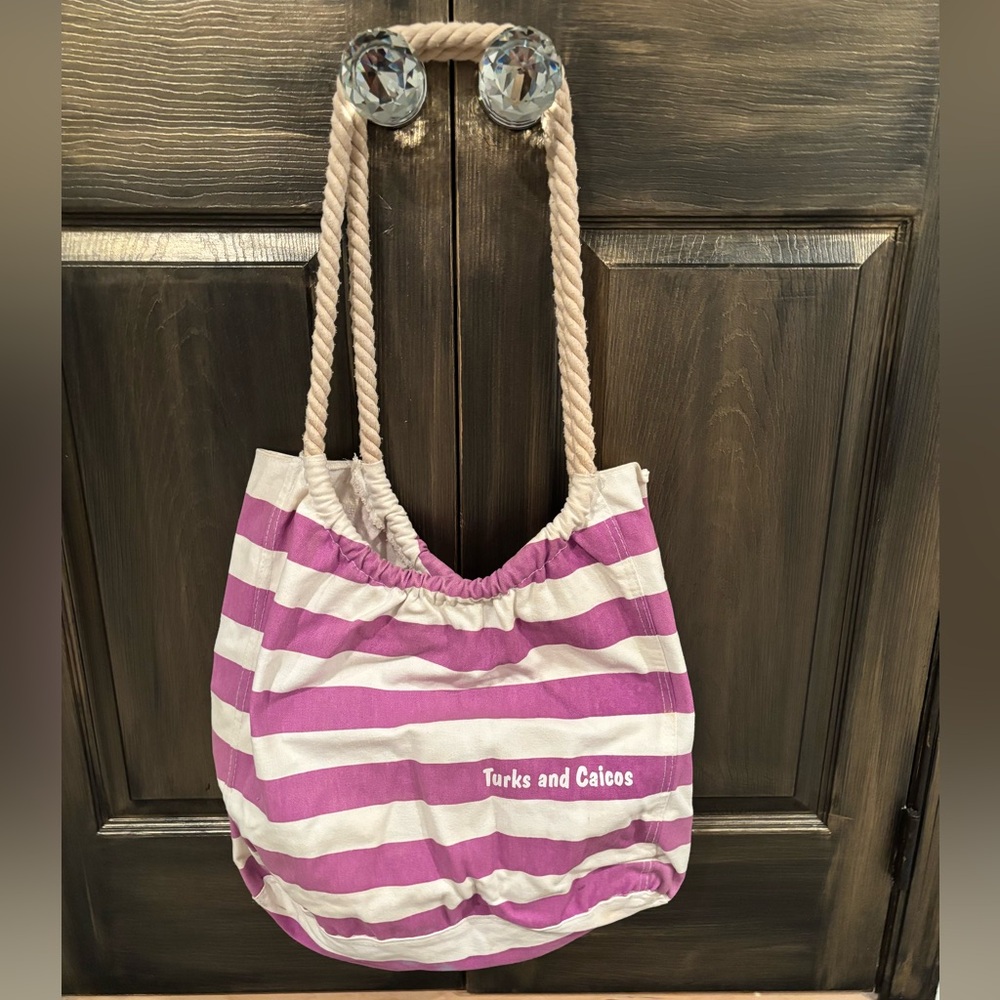Purple Stripe Rope-Handle Beach Tote